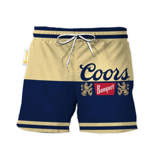Coors Banquet Beige And Blue Basic Swim Trunks 1