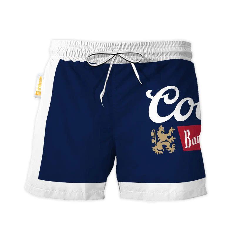 Coors Banquet Blue White Basic Swim Trunks Hawaiian Shorts