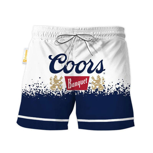 Coors Banquet White Blue Basic Swim Trunks - VinoVogue.com