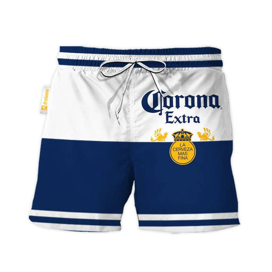 Corona Extra Blue And White Basic Swim Trunks - VinoVogue.com