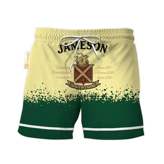 Jameson Beige Green Basic Swim Trunks - VinoVogue.com