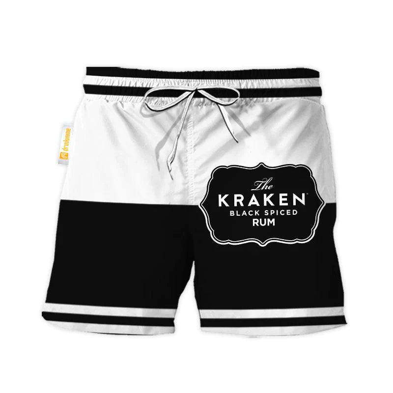 Kraken Rum Black And White Basic Swim Trunks - VinoVogue.com