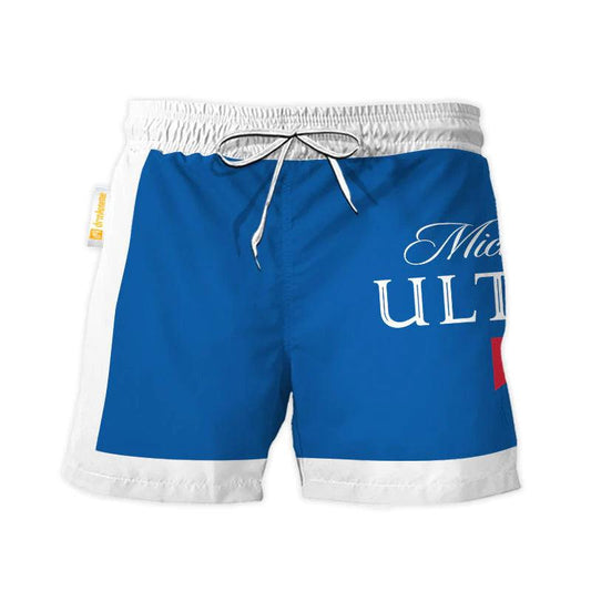 Michelob Ultra Blue White Basic Swim Trunks - VinoVogue.com