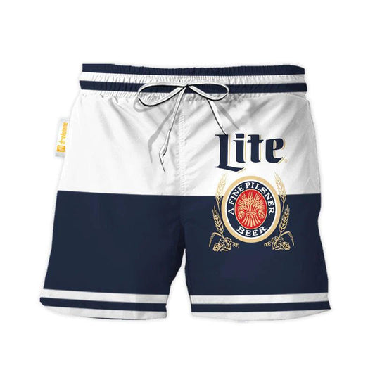 Miller Lite Blue And White Basic Swim Trunks - VinoVogue.com