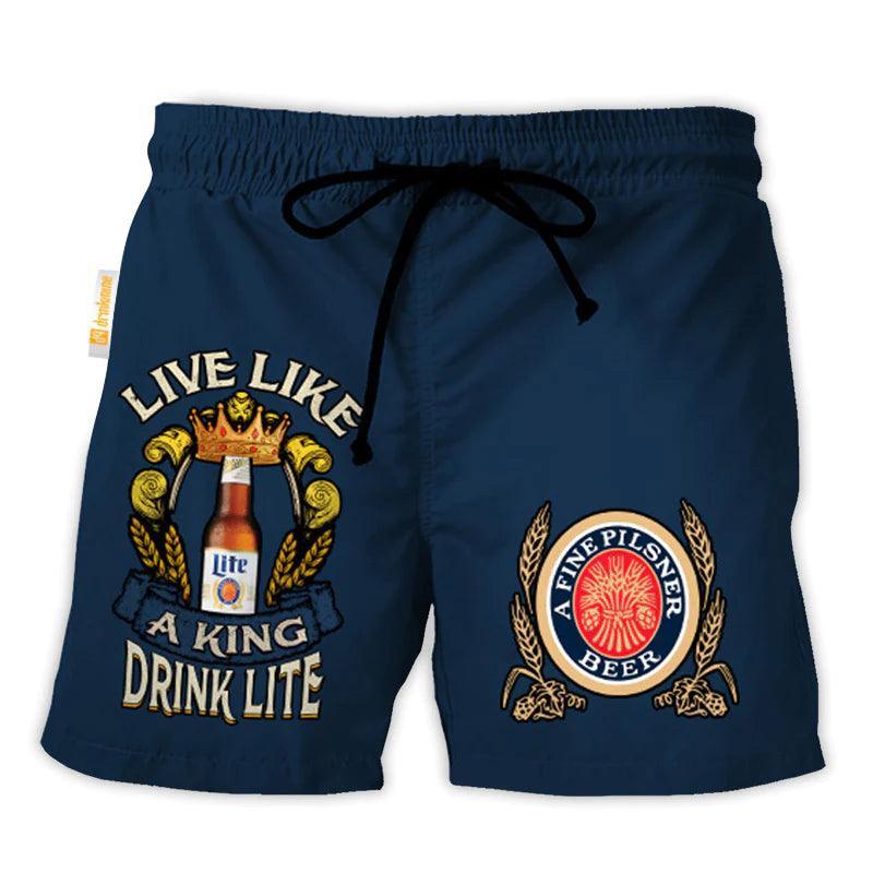 Miller Lite Blue Basic Swim Trunks Miller Lite Hawaiian Shorts