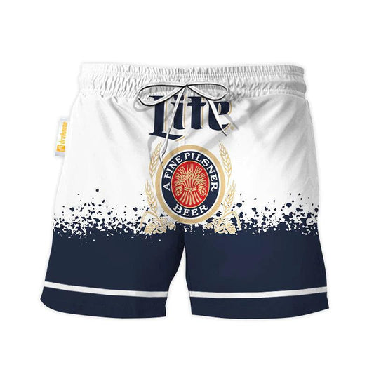 Miller Lite White Blue Basic Swim Trunks - VinoVogue.com