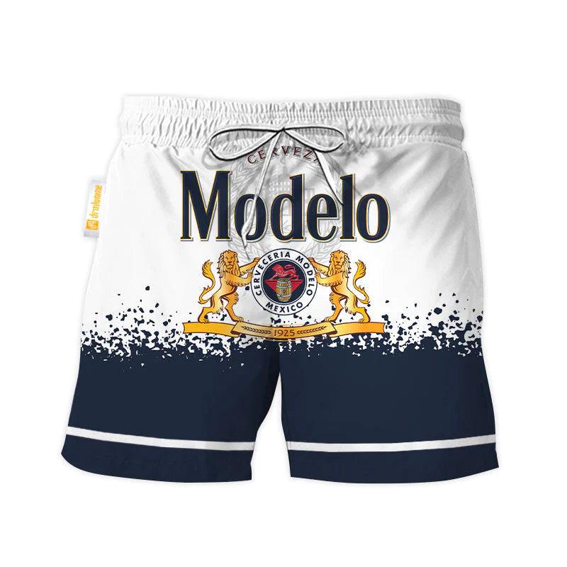 Modelo White Blue Basic Swim Trunks - VinoVogue.com