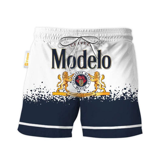 Modelo White Blue Basic Swim Trunks - VinoVogue.com