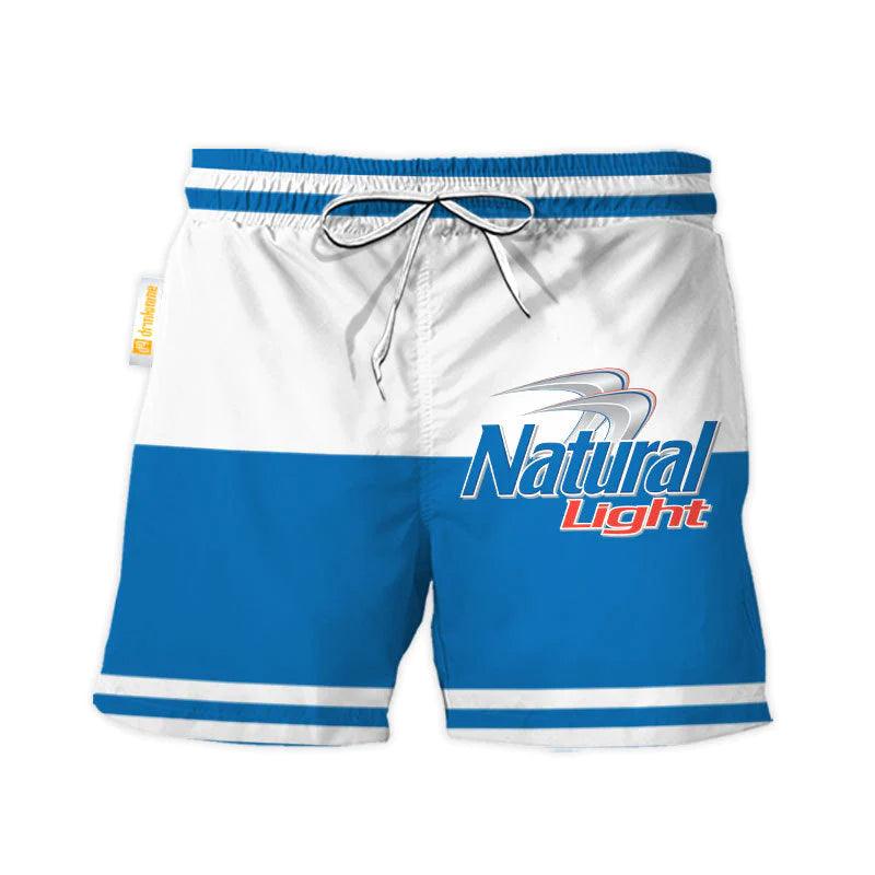 Natural Light Blue And White Basic Swim Trunks - VinoVogue.com