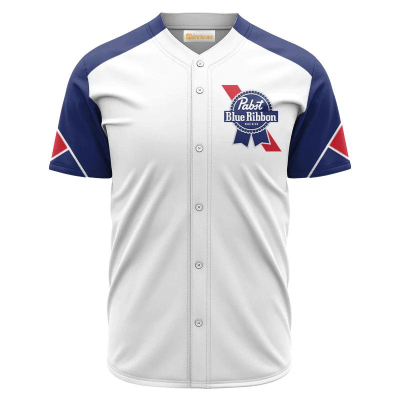 Pabst Blue Ribbon White And Blue Jersey Shirt - VinoVogue.com