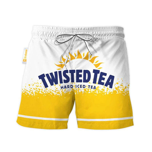 Twisted Tea White Yellow Basic Swim Trunks - VinoVogue.com