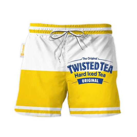 Twisted Tea Yellow And White Basic Swim Trunks - VinoVogue.com